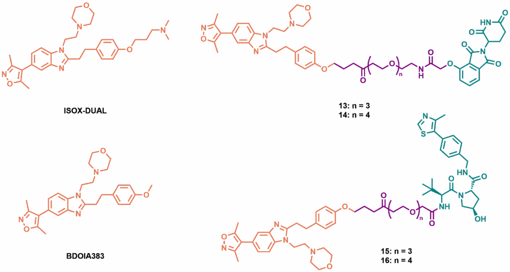 Structures of ISOX-DUAL, BDOIA383 and CRBN and VHL targeting degraders